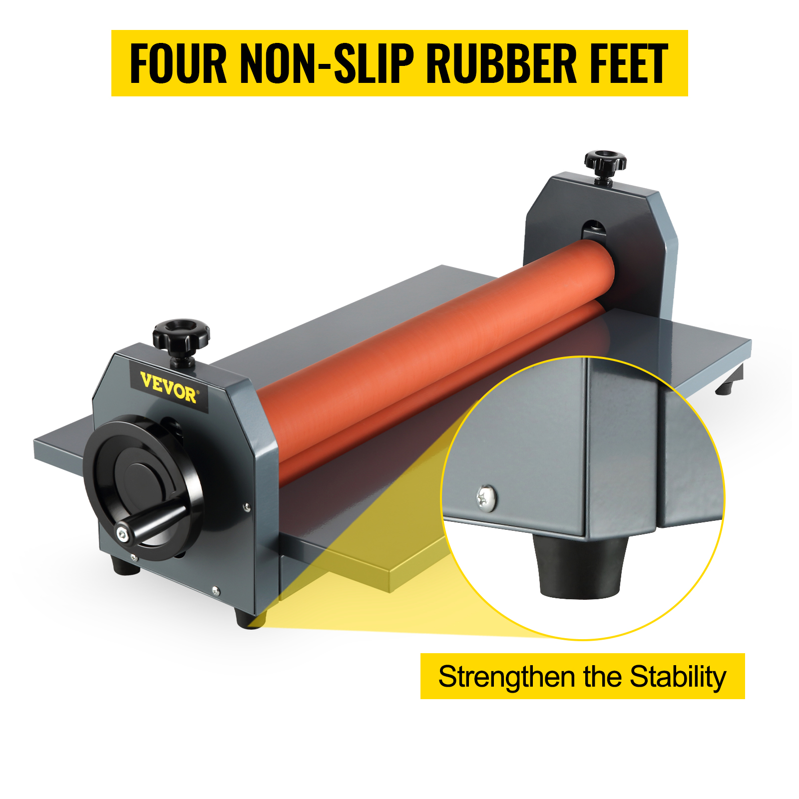 VEVOR cold laminator with four non-slip rubber feet for enhanced stability.