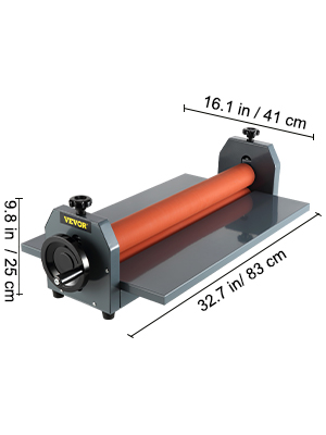VEVOR aukstā ruļļa laminātors ar izmēriem 32,7 x 16,1 x 9,8 collas.