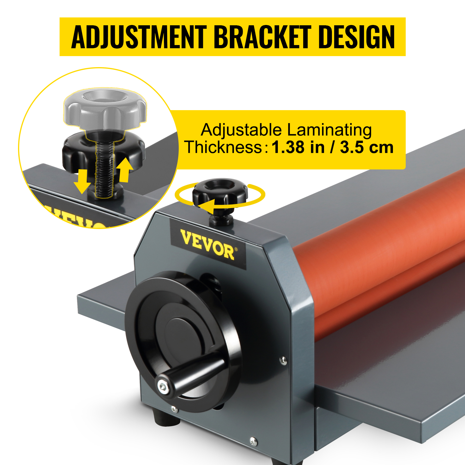VEVOR aukstā ruļļa laminātors ar regulējamu kronšteina konstrukciju 1,38 collas / 3,5 cm biezumam.