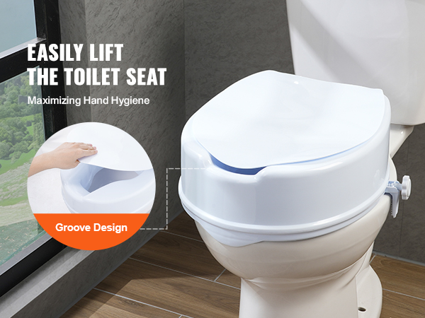 VEVOR raised toilet seat with groove design for easy lifting and maximizing hand hygiene.