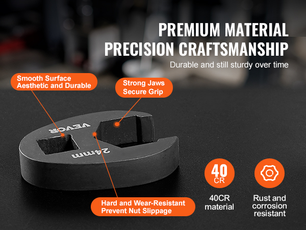 VEVOR crowfoot wrench set, 40cr material, rust-resistant, durable surface, strong grip, prevents slippage.