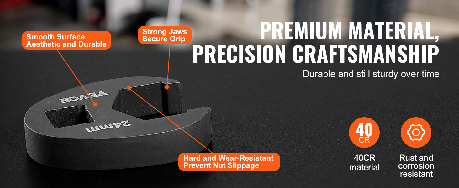 VEVOR crowfoot wrench set, 40cr material, rust-resistant, durable surface, strong grip, prevents slippage.
