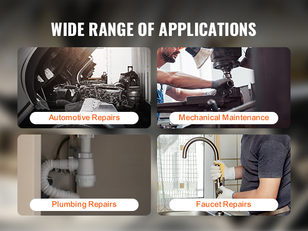 wide range of applications for VEVOR crowfoot wrench set: automotive, mechanical, plumbing, faucet repairs.