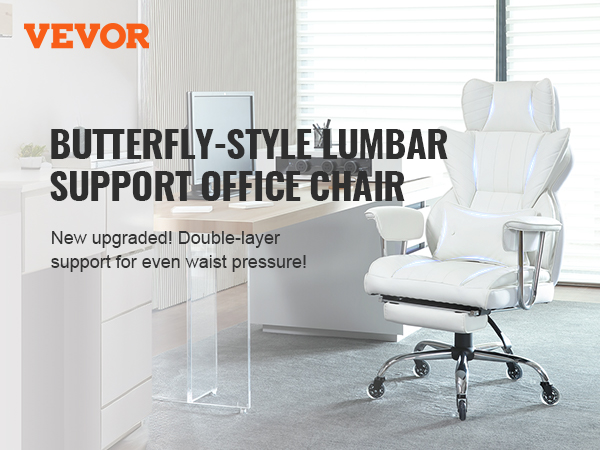 VEVOR reclining office chair with butterfly-style lumbar support in a modern office setup.
