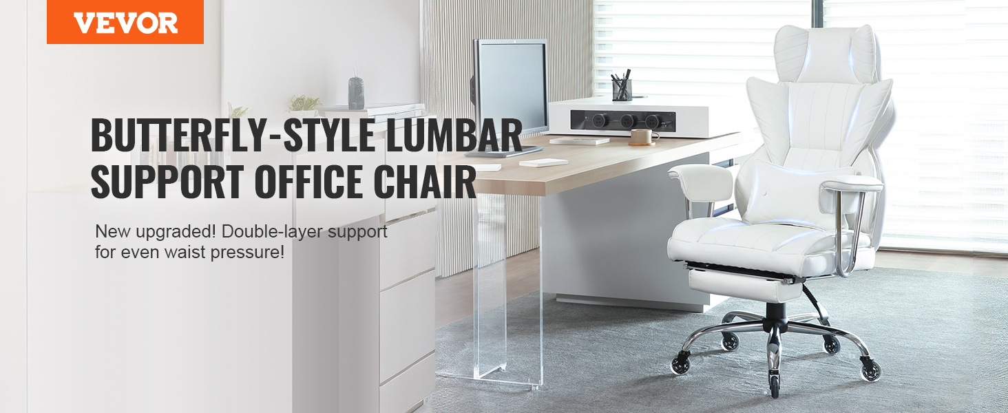 VEVOR reclining office chair with butterfly-style lumbar support in a modern office setup.