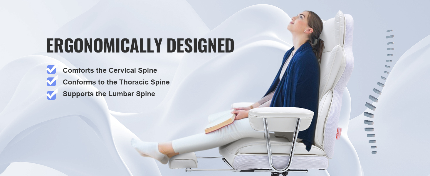 VEVOR reclining office chair ergonomically designed for cervical, thoracic, and lumbar spine support.