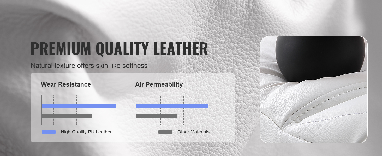 premium quality leather on VEVOR reclining office chair, showcasing high wear resistance and air permeability.