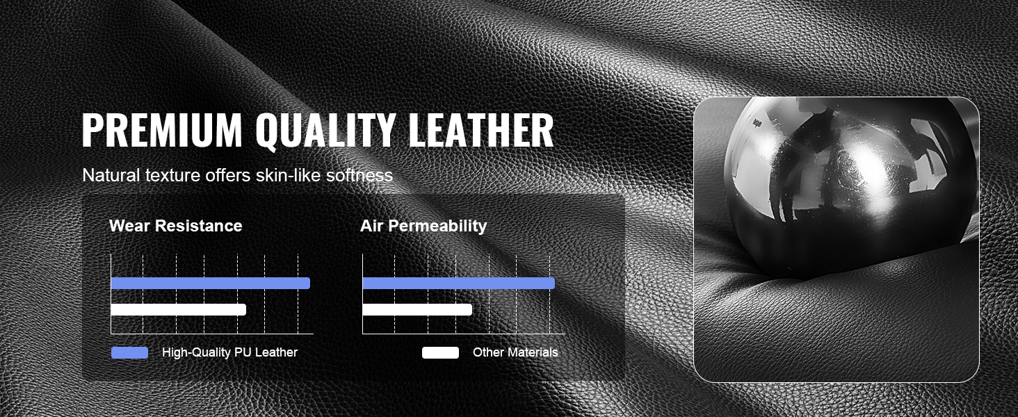 premium quality high-resistance leather used in VEVOR executive office chair with skin-like softness.