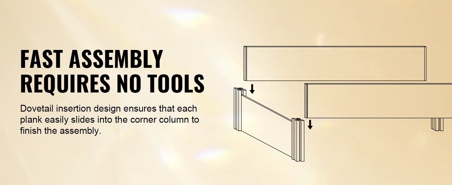 fast assembly requires no tools for the VEVOR raised garden bed with a dovetail insertion design.