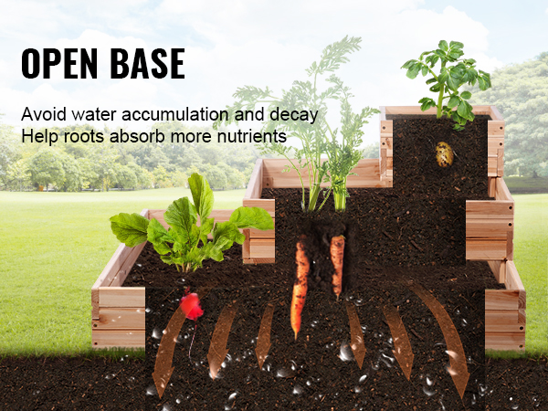 VEVOR raised garden bed with an open base, showcasing enhanced root growth and nutrient absorption.