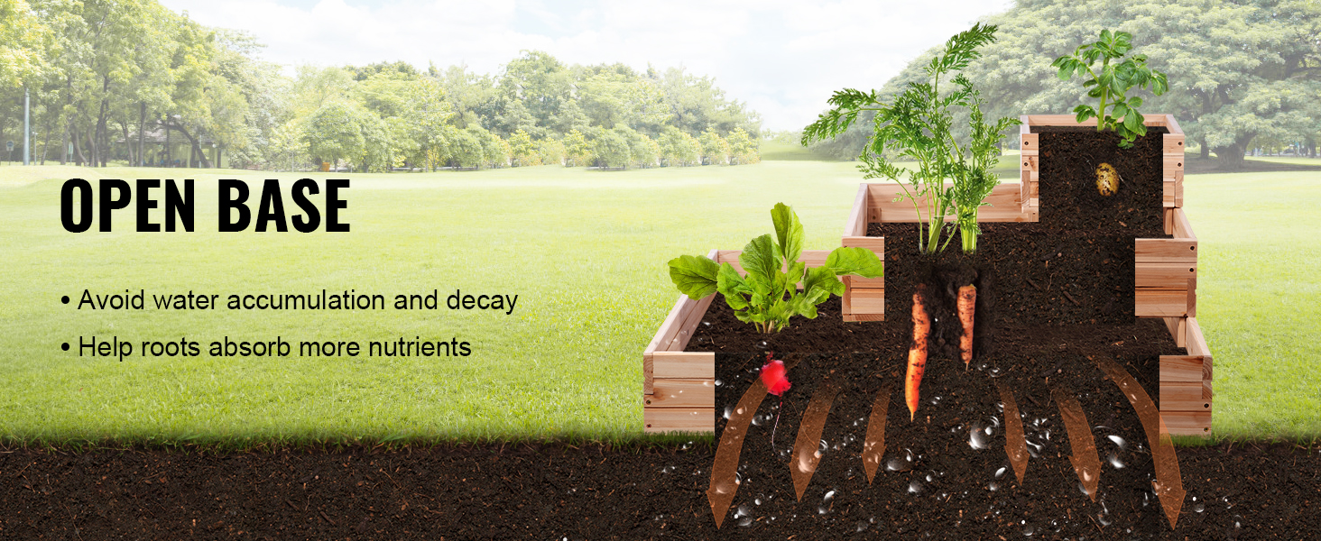VEVOR raised garden bed with an open base, showcasing enhanced root growth and nutrient absorption.