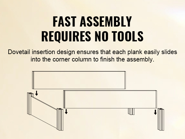 fast assembly of VEVOR raised garden bed with dovetail design requiring no tools.