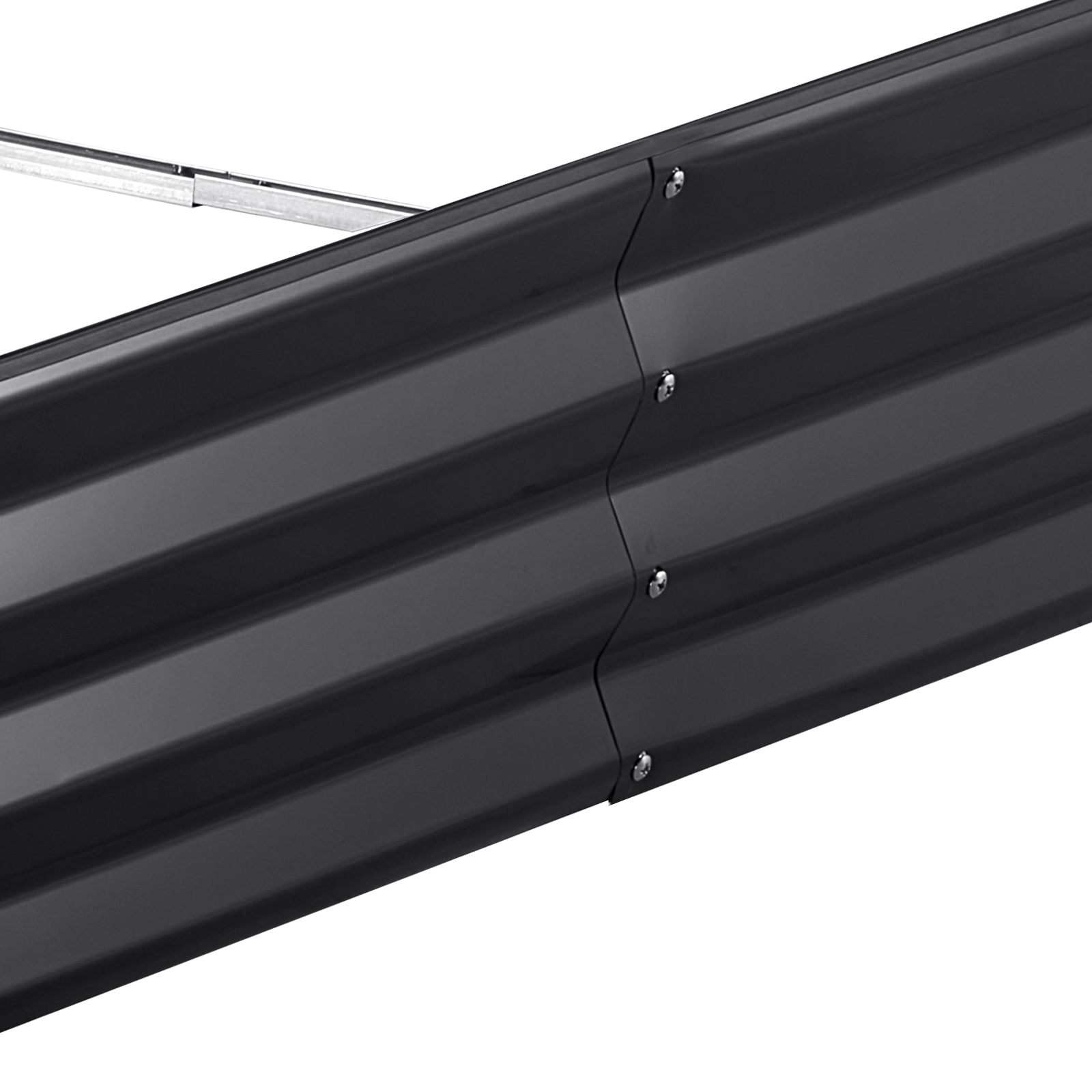 detailed close-up of a dark metal panel joined by screws for a VEVOR raised garden bed.