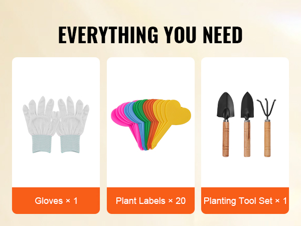 gardening essentials: gloves, 20 plant labels, and planting tool set. ideal for VEVOR garden bed.