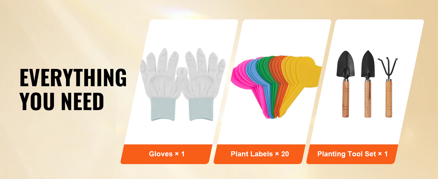 gardening essentials: gloves, 20 plant labels, and planting tool set. ideal for VEVOR garden bed.