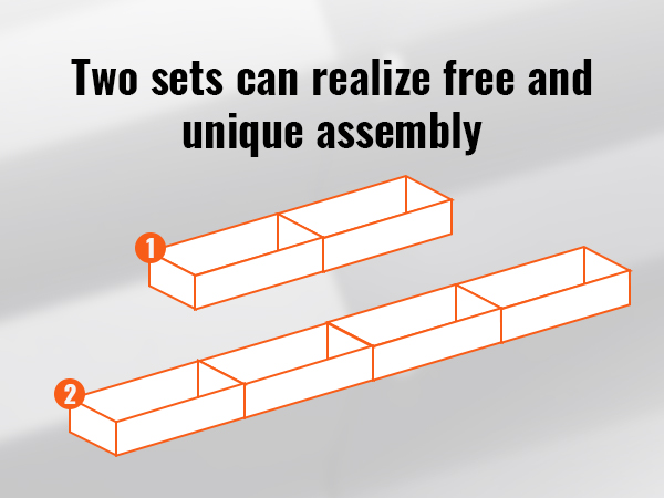 two VEVOR garden bed sets for customizable assembly with a background showing the assembly layout.