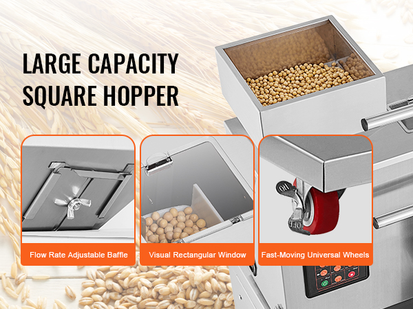 VEVOR particle packaging machine with large capacity square hopper, adjustable baffle, and universal wheels.