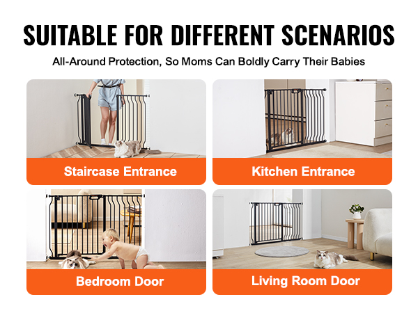 VEVOR baby gate for staircase, kitchen, bedroom, and living room entrances, ensuring child safety.