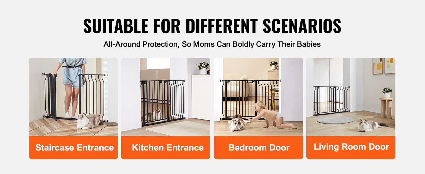 VEVOR baby gate for staircase, kitchen, bedroom, and living room entrances, ensuring child safety.