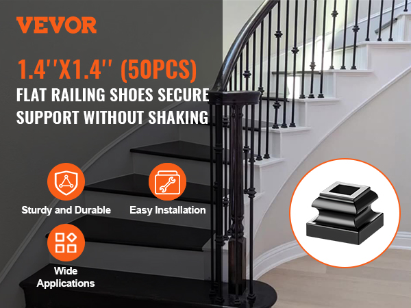 VEVOR aluminum alloy baluster shoes, 1.4"x1.4" (50pcs), sturdy support, easy installation, wide use