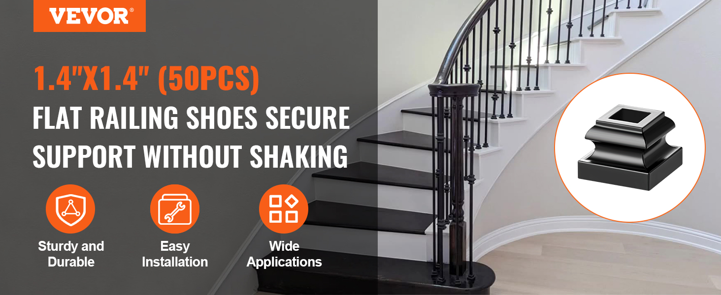 VEVOR aluminum alloy baluster shoes, 1.4"x1.4" (50pcs), sturdy support, easy installation, wide use