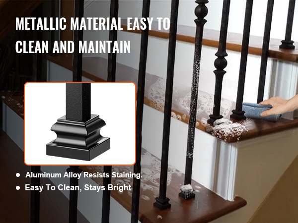 VEVOR aluminum alloy baluster shoes on stairs, easy to clean and maintain, resists staining.