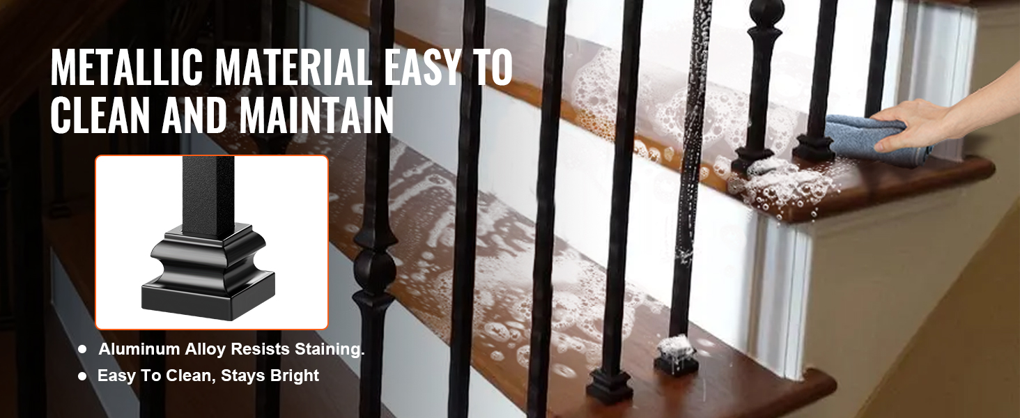VEVOR aluminum alloy baluster shoes on stairs, easy to clean and maintain, resists staining.