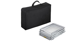 VEVOR magazine rack folded beside a black carrying case.