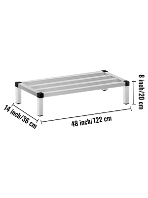 VEVOR aluminum dunnage rack dimensions: 48x14x8 inches. lightweight storage solution.