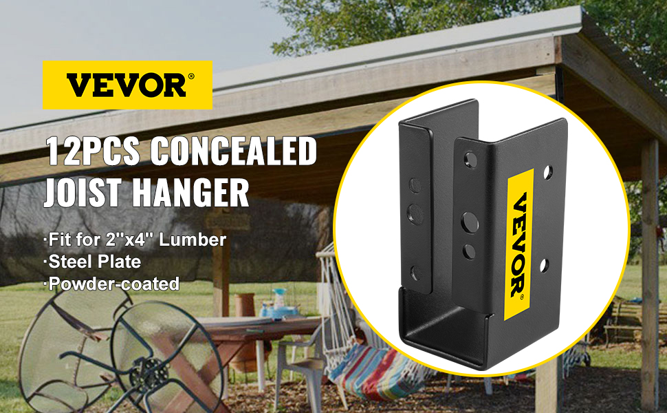 VEVOR concealed joist hanger 12pcs for 2"x4" lumber, steel plate, powder-coated.