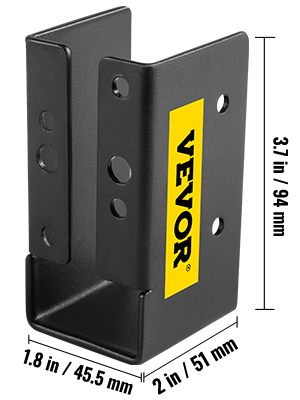 black VEVOR concealed joist hanger with measurements of 3.7x2x1.8 inches