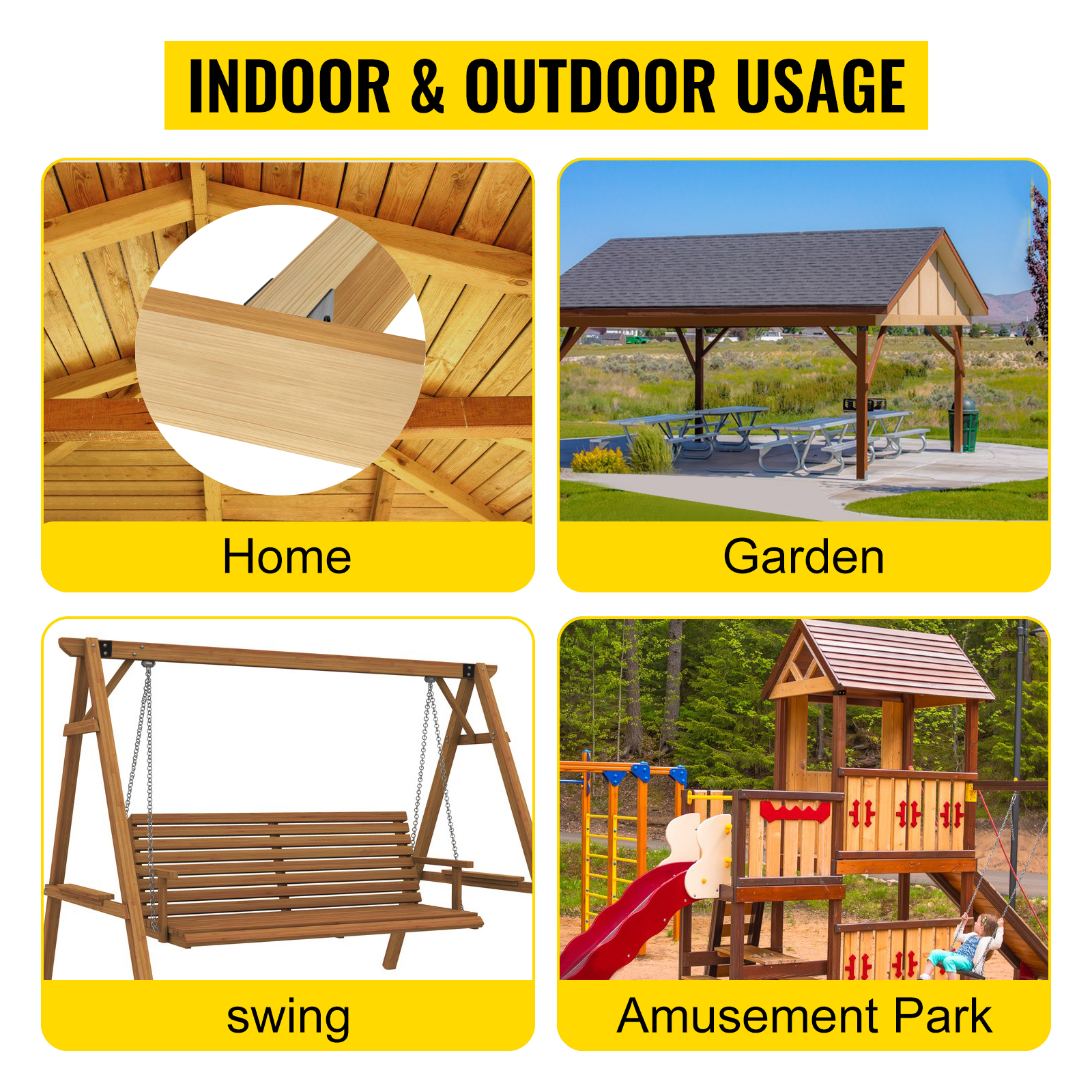 VEVOR concealed joist hanger for home, garden, swing set, and amusement park use.