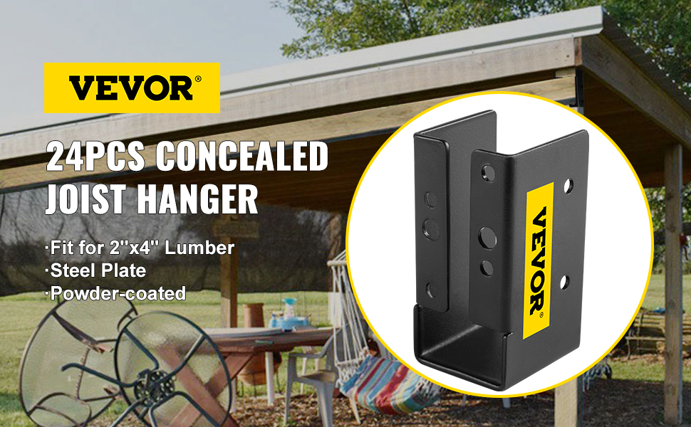 VEVOR concealed joist hanger for 2"x4" lumber, steel plate, powder-coated, 24pcs.
