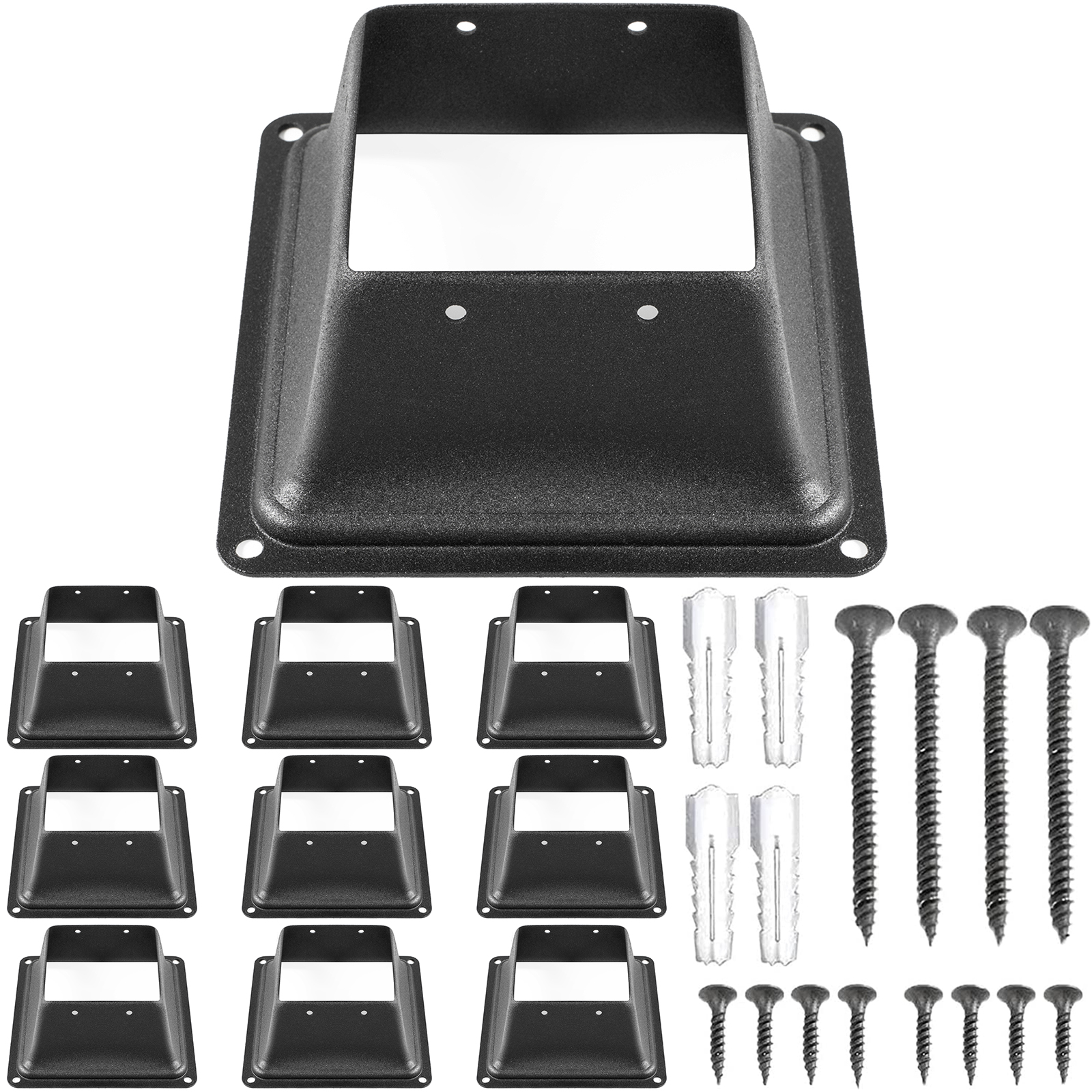 VEVOR deck post base kit with 8 bases, screws, and wall anchors. black mounting hardware.
