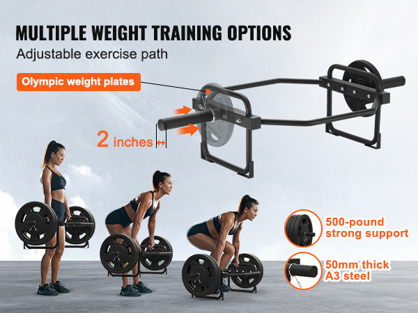 multiple weight training options with the VEVOR olympic trap bar, 25mm a3 steel, 500-pound support.