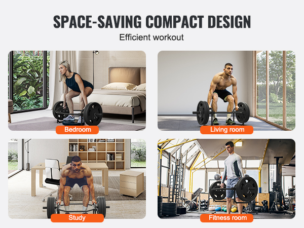 efficient workout with the VEVOR olympic trap bar in bedroom, living room, study, and fitness room.