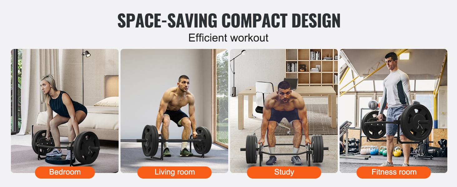 efficient workout with the VEVOR olympic trap bar in bedroom, living room, study, and fitness room.