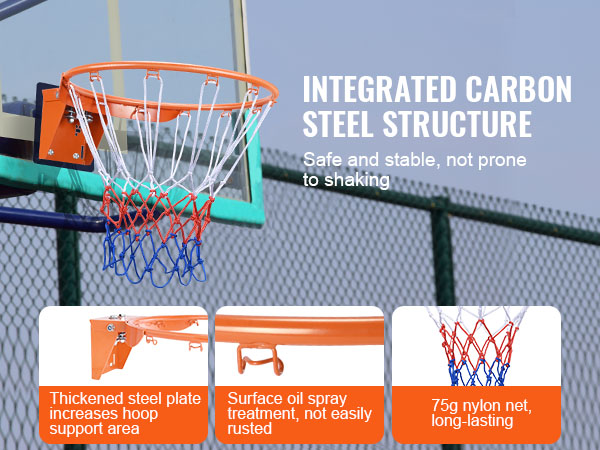 integrated carbon steel VEVOR basketball hoop with thickened support and durable nylon net.