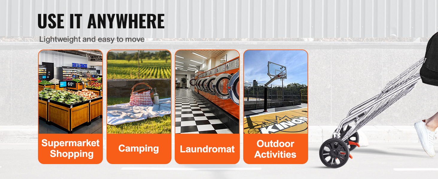 VEVOR folding shopping cart for supermarket shopping, camping, laundromat, and outdoor activities.