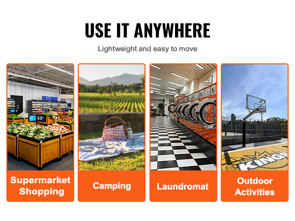 use the VEVOR folding shopping cart for supermarket shopping, camping, laundromat trips, and outdoor activities.