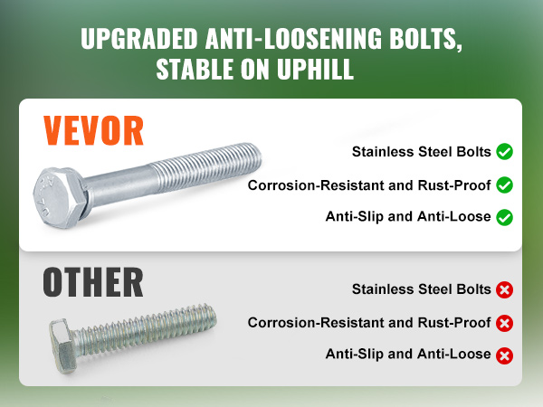 upgraded bolts on VEVOR beach fishing cart ensure stability uphill, featuring stainless steel and anti-slip design.
