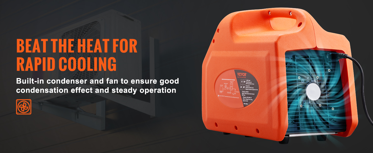 VEVOR refrigerant recovery machine with built-in condenser and fan ensures efficient rapid cooling.