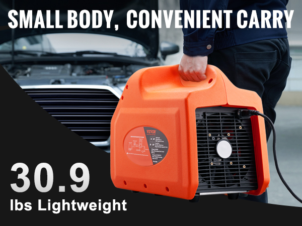 VEVOR refrigerant recovery machine, ergonomic handle, lightweight 30.9 lbs, convenient carry design.