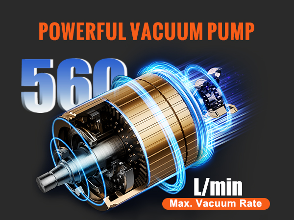 powerful vacuum pump, 560 l/min max vacuum rate, ensures safe operation for VEVOR refrigerant recovery machine.