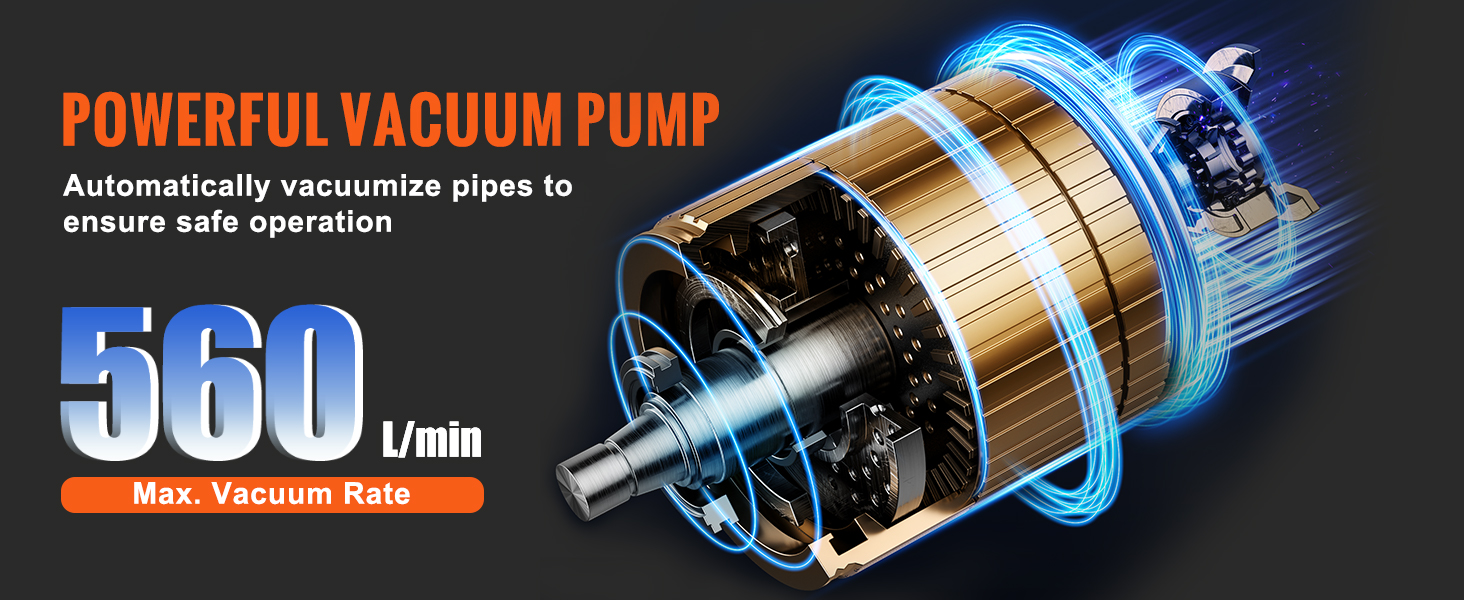 powerful vacuum pump, 560 l/min max vacuum rate, ensures safe operation for VEVOR refrigerant recovery machine.