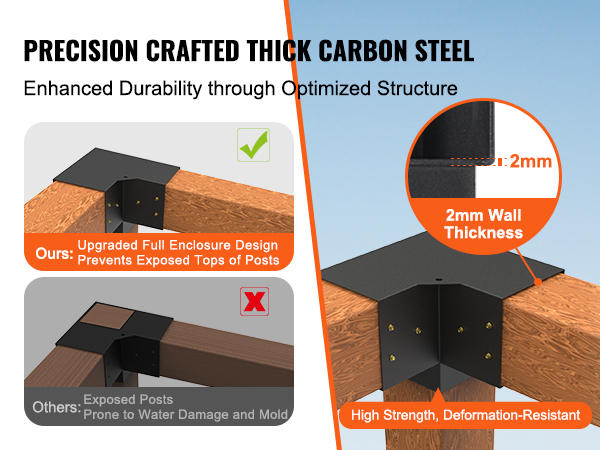 precision crafted thick carbon steel VEVOR pergola bracket kit with 2mm wall thickness for durability.