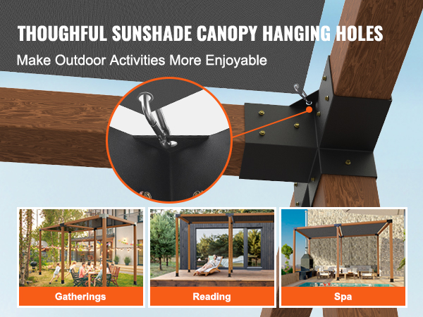 thoughtful sunshade canopy hanging holes with VEVOR pergola bracket kit for outdoor gatherings, reading, spa