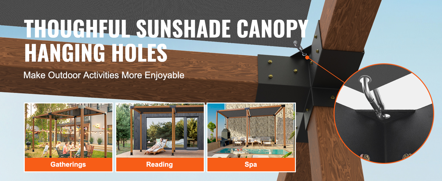 thoughtful sunshade canopy hanging holes with VEVOR pergola bracket kit for outdoor gatherings, reading, spa