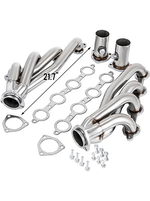 VEVOR ls swap exhaust headers with gaskets, bolts, and 21.7" measurement.