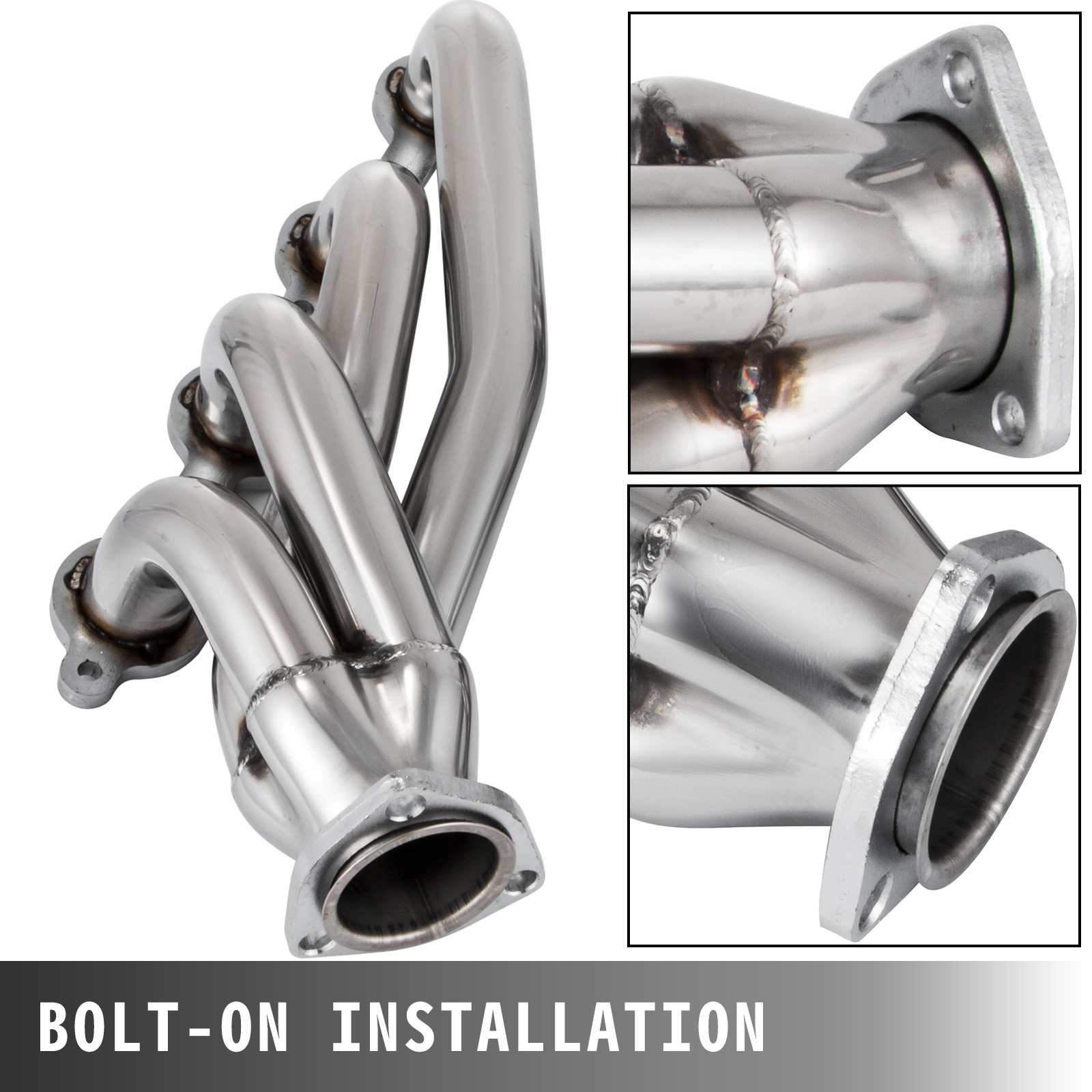 VEVOR ls swap exhaust headers with bolt-on installation in chrome finish.